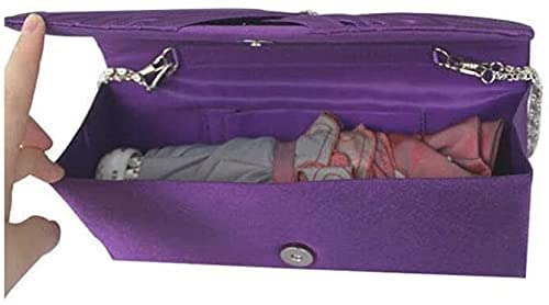 RajoNN Abendhandtaschen für Damen, Satintasche mit Diamant-Tragetasche, Kettentasche, Umhängetasche, Hochzeitsfeier (schwarz) (lila)