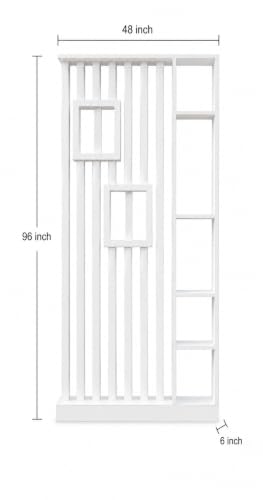 Image of Modern Wooden Room Divider with Storage Shelves | Partition for Living Room & Entryway | Decorative Display Rack with Vertical Slats ((96X48X6))