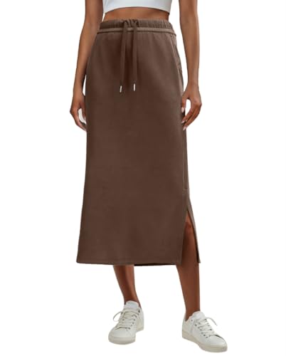 Image of Lepunuo Women's High Waisted Sweat Maxi Skirt with Pockets Slit | Ultra Soft Sweat Fabric, High Waist Drawstring, Deep Phone Pockets, Side Slit for Movement, Ideal for Lounge Travel