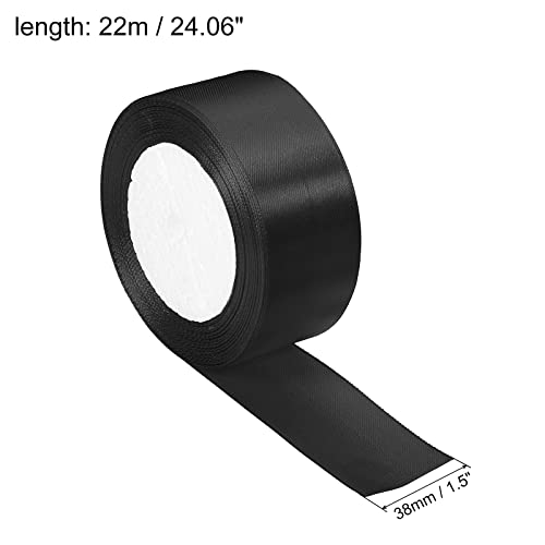 PATIKIL 1.5 Inch Wide 24 Yards Satin Ribbon, Single Side Solid Crafts Roll for Party Home DIY Wrapping Decoration Black - Image 2