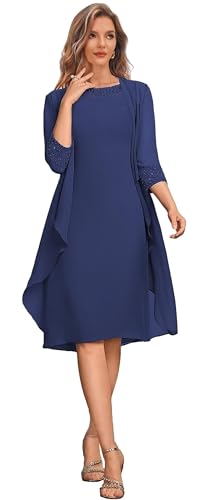 2 Pieces Chiffon Knee Length Beading Mother of The Bride Dressy for Lace Evening Dress with Ruffles Women Jacket