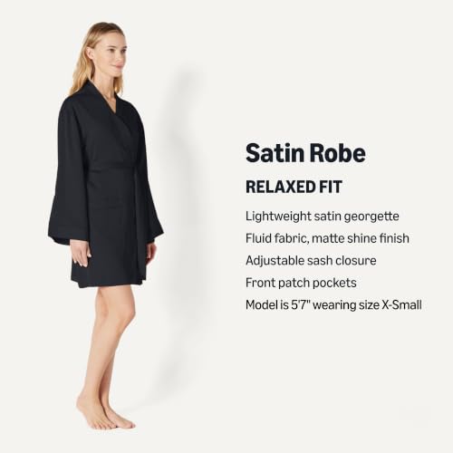 Amazon Essentials Women's Relaxed-Fit Satin Sleep Robe, Black, Medium - image 2