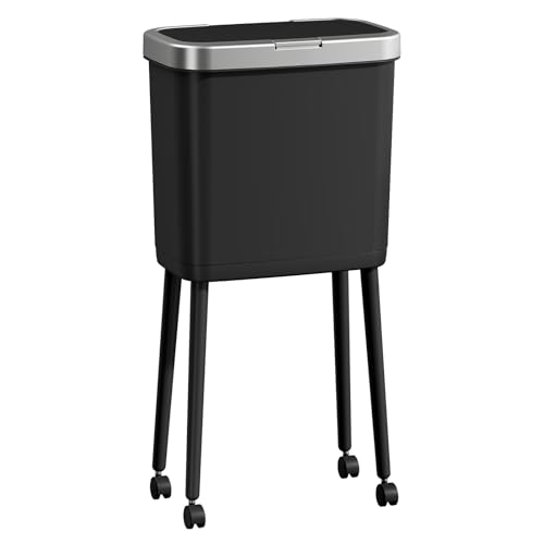 Procade Slim Kitchen Garbage Cans with Legs and Wheels,4Gallons Capacity Narrow Bathroom Wastebasket with Pop-Up Lid,Covered Black Office TrashCans for Near Desk,Plastic Trash Can for Bedroom,Dorm