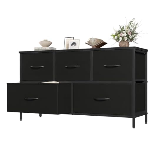 OLIXIS 5 Drawer Black Dresser for Bedroom, Closet Chest Organizer Furniture
