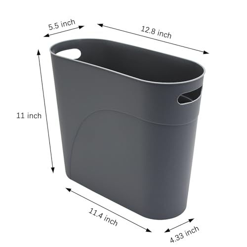 Image of 2 Pack 3.2 Gallon Plastic Trash Cans for Bathroom, Small Waste Bins with Handles, Compact Garbage Containers for Narrow Spaces, Recycle Wastebaskets for Office, Kitchen, Bedroom, Living Room (gray)