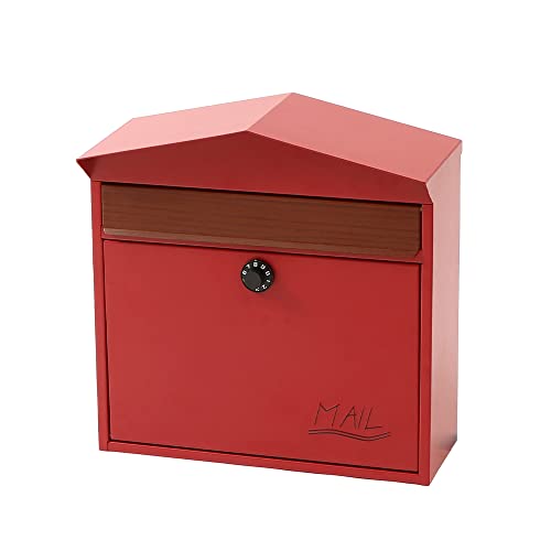 ヤマソロ ポスト 壁掛け 木目 ダイヤル錠 郵便ポスト A4 Moil モイル 73-564 レッド