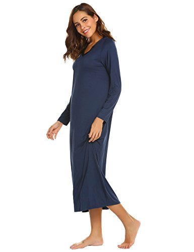 Ekouaer womens long sleeve nightshirts V-Neck Loose Nightshirt Sleepwear Nightgown Pajama PJ S-XXL