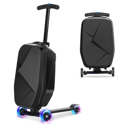 smilesun Scooter Luggage For Kids & Adults Hardside Ride On Suitcase For Kids Ages 4-21 Multifunctional Lightweight Foldable Carry On Luggage With Wheels Ride On For Children Teenagers