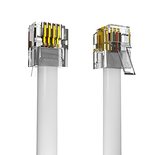 ASNQ High Speed Broadband RJ11 Cable for Landline Telephone, Router, Modem - 2m with OFC Wires and PVC Cover - Internet DSL Cable - Flat White