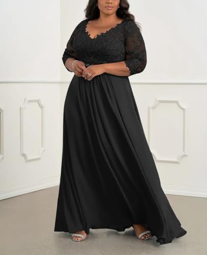 Chiffon Mother of The Bride Dresses Plus Size Lace Appliques Bead Mother of Groom Dresses for Women Long V Neck Formal Dress4