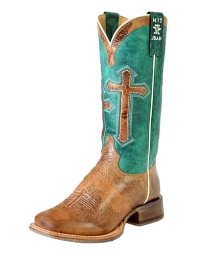 Tin Haul Women's Crucifix Western Boot Broad Square Toe - 14-021-0007-1543 BR 7 1/2 M US Brown