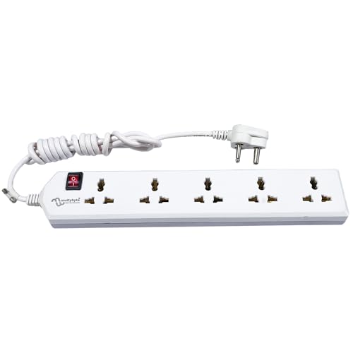 Image of MULTYBYTE 5 Socket 1 Switch Power Saving Outlet Extension Board, High Speed, Fast Charging- Power Strip, Surge Protector, 4M Cable Shockproof Fire-Retardant, Multipurpose Use Spike for Home & Office