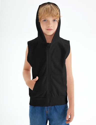 Spring&Gege Boys’ Full Zip Sleeveless Hooded Vest Basic Zipper Tank Tops Sweatshirt with Pockets3