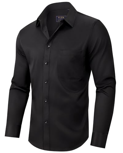 siliteelon Hemd Herren Schwarzes Business Hemd Herren Regular Fit Herrenhemden Langarm Comfort Bügelfrei Freizeithemd Arbeit Anzughemd,L
