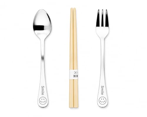 Image of Kids Cutlery Set with Box | Stainless Steel Spoon /Fork /Chopsticks | BPA-Free Food Grade Portable Lunch Utensils for School, Travel, Picnic & Camping