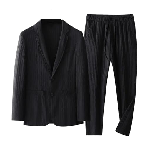 Men's White Korean Button Fly Suit 2 Piece Set Loose Casual Blazers and Pants
