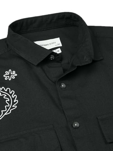 Image of Thomas Scott Men's | Embroidered Printed | Half Sleeve | Regular Fit | 100% Cotton | Double Pocket | Spread Collar | Casual Shirt