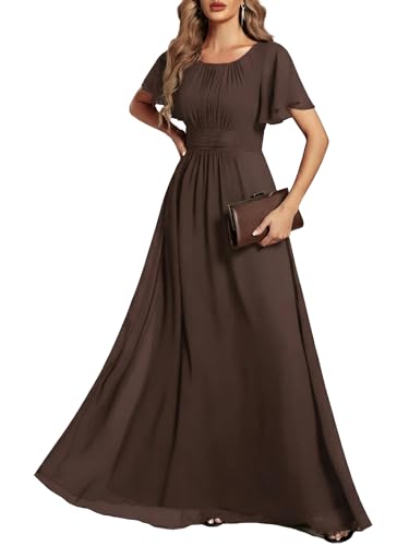 Image of Ever-Pretty Women's Spring Elegant Round Neck Short Sleeve Chiffon Empire Waist Floor Length Formal Dresses Bridesmaid Dress