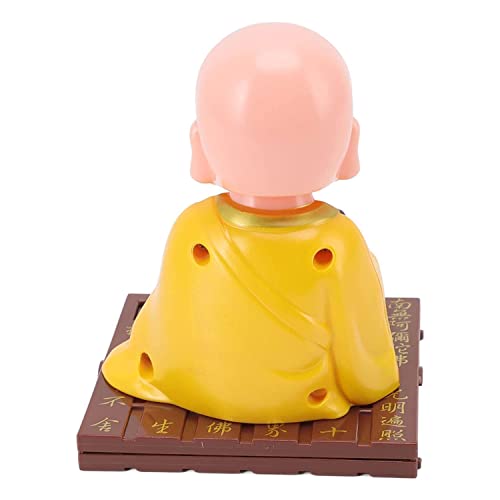Image of AUGEN Small Buddhist Monk Solar Ornaments, Automatic Nodding Lucky Meaning Light Energy Sensing Eco Friendly Solar Buddhist Monk Statue Decoration for Home Car Dashboard (Pack of 1)(D, Yellow)