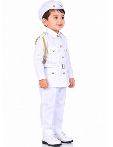 Image of BookMyCostume Premium Fabric Navy Dress for Kids Professionals & Community Helpers Costume with Shirt, Pants, Cap & Whistle | Navy Officer & Captain Outfit for Fancy Dress & School Events 4-5 Years