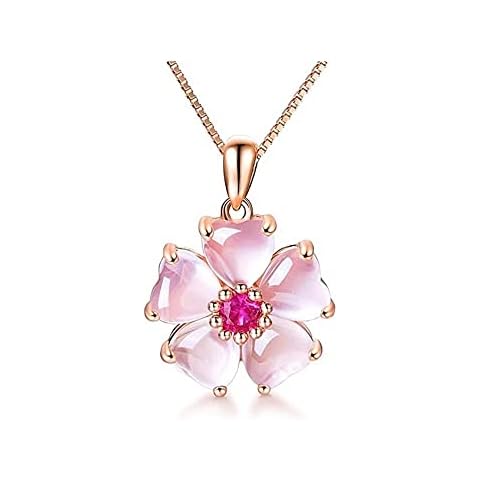 Dainty Cherry Blossoms Necklace Graduation Flower Gemstome Pink Love Heart Beautiful Artificial Stone Crystal Rose Gold Necklace Best Gifts for Women Friends Lover-Cherry Cover