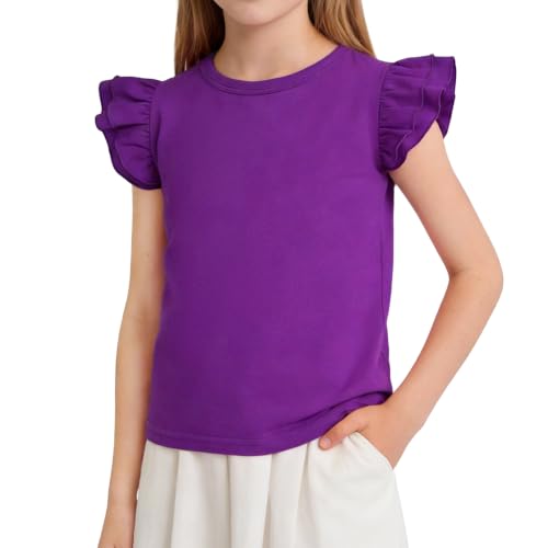Image of Magic Park 1-14Y Toddler Ruffle T Shirt Girls Solid Color Blouse Kids Girl Short Long Sleeve Tops Casual Tee