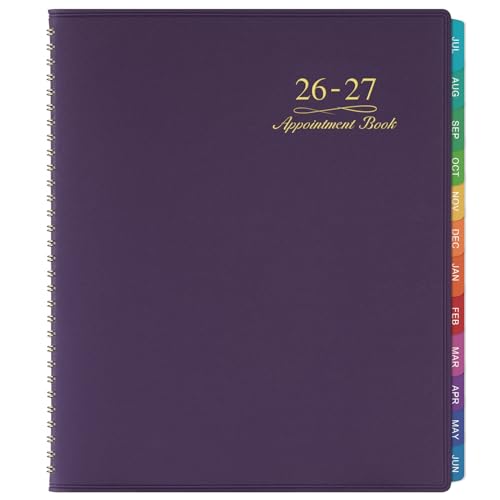 Appointment Book/Planner 2026-2027 - Weekly Appointment Book 2026-2027 July 2026 - June 2027 8.26x 11.4 Daily/Hourly Planner with Tabs 15 Minutes Wirebound - Purple