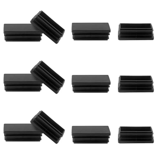 Image of 12 Pcs 1 inch x 2'' Rectangle Tube End Caps, Black Plastic Plugs Chair Leg Caps, Rubber Caps for Pipe Tubing Chair Leg
