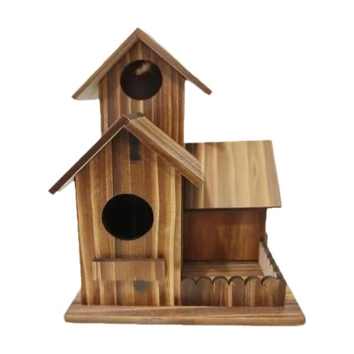 Casa de pájaros de madera gruesa hecha a mano para pájaros silvestres, hábitat, refugio familiar, caja rústica de cría de pájaros, patio trasero