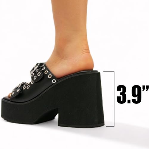Women Platform chunky heel Gothic Slide Sandals with Adjustable Double Strap Buckle Fashion Square Toe Slip-On Comfortable block high heel Punk sandals For Summer Cosplay Parties3