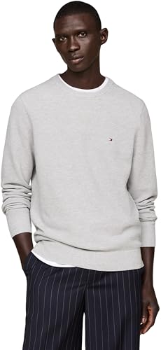 Tommy Hilfiger Herren Pullover Essential Structure Crew Neck Regular Fit, Grau (Light Grey Heather), L