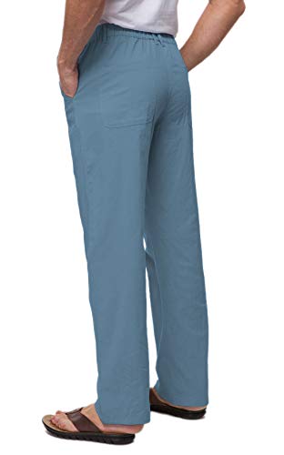 Janmid Men Casual Beach Trousers Linen Summer Pants Denim Blue L #TOP4