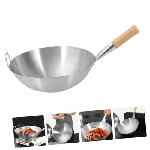 Wok de acero inoxidable con mango de madera resistente al calor miniatura 4