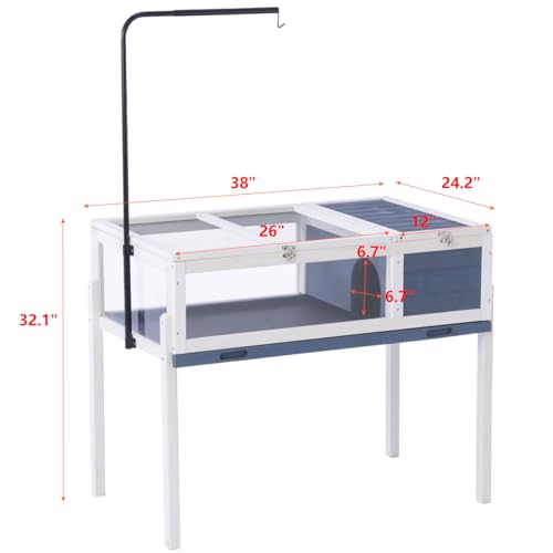 BIRASIL Wood Tortoise House, Indoor Turtle Habitat Reptile Cage, Tortoises Enclosure for Small Animals Lizards Hamster