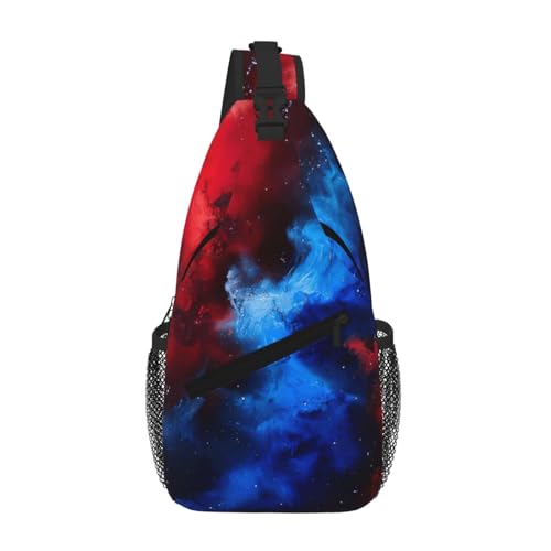 NBAGHPQ Mochila cruzada con estampado de galaxia roja y azul para hombres y mujeres, para viajes, uso diario, a la moda