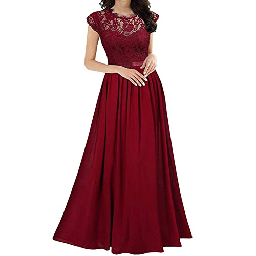 Damen Elegant A-Linie Abendkleid Partykleid Kurzarm Cocktailkleid Brautjungfer Hochzeit Maxikleid Ballkleid Langes mit Empire-Taille Spitze-Partykleid...