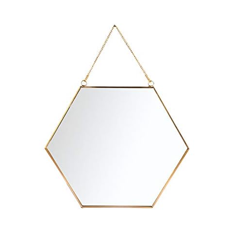 LONGWIN Hanging Wall Hexagon Mirror Decor Gold Geometric Mirror with Chain for Bathroom Bedroom Living Room 15.7"x 13.6" Cover