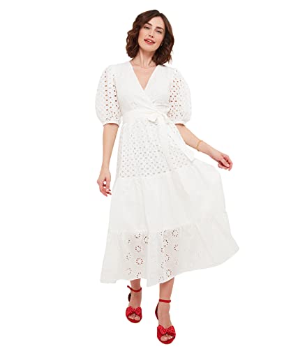 Joe Browns Robe d'été Blanche avec Broderie à Nouer à la Taille Midaxi décontractée, Blanc, 46 Femme