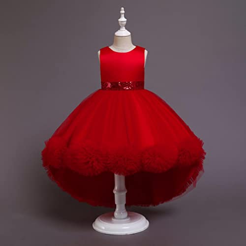 Nouvel an fleur longue fuite filles robe été mariage dentelle maille robe de bal fête princesse robe enfants enfants vêtements-rouge, 7-8T 140