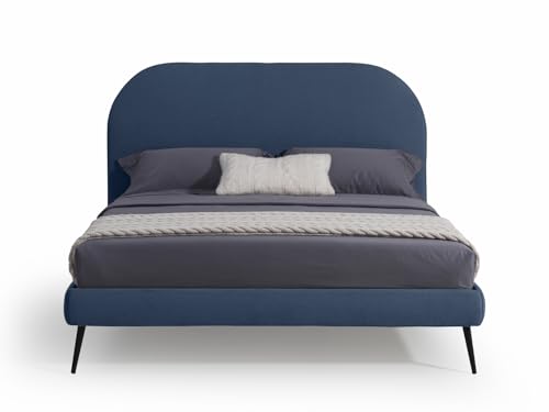 EVERGREENWEB Letto Matrimoniale con Rete a Doghe in Legno 160x190 cm INCLUSA, Rivestimento in Tessuto Blu, Testiera Imbottita, Struttura RINFORZATA Facile e Veloce da Montare, Design Moderno SIDNEY
