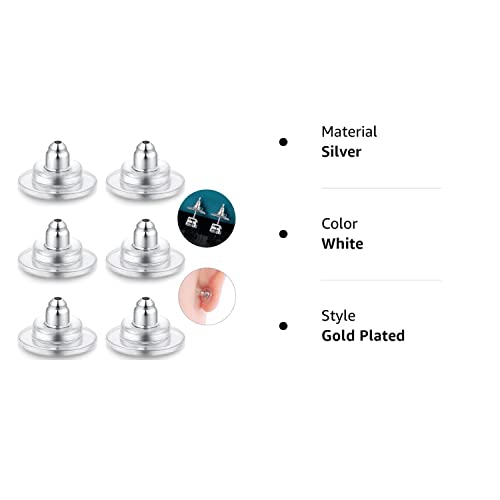 3-Pairs 925 Sterling Silver Locking Earring Backs Replacements For Diamond Studs,14K White Gold Plated Hypoallergenic Secure Earring Backs (White Gold) #TOP7
