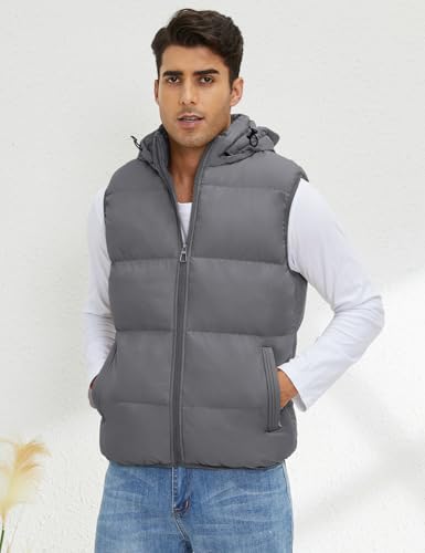 Gihuo Men's Hooded Puffer Vest Sleeveless Zip Up Padded Jackets Coat Lightweight Quilted Gilet with Pockets3