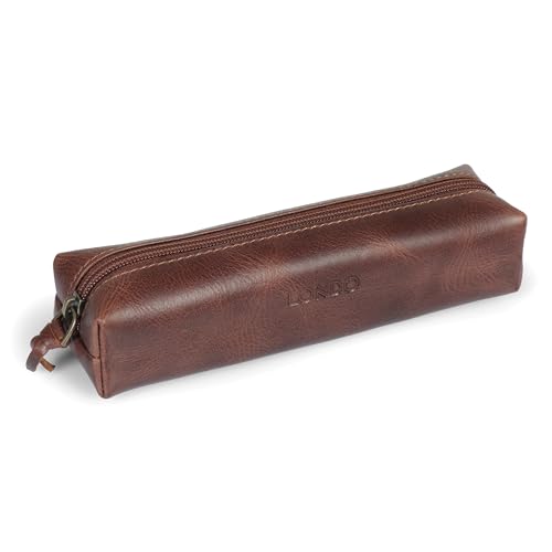 Londo Feder-, Bleistift- und Kosmetiketui aus echtem Leder mit Reißverschluss – Tasche für Schreibwaren - Braun