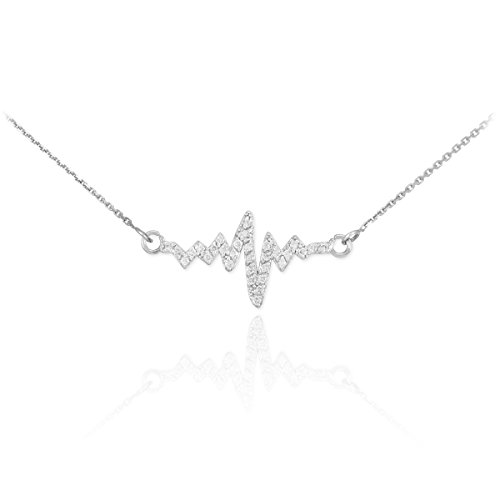 14K White Gold Lifeline Pulse Pendant Heartbeat Necklace With Natural Diamonds, 16" #TOP10