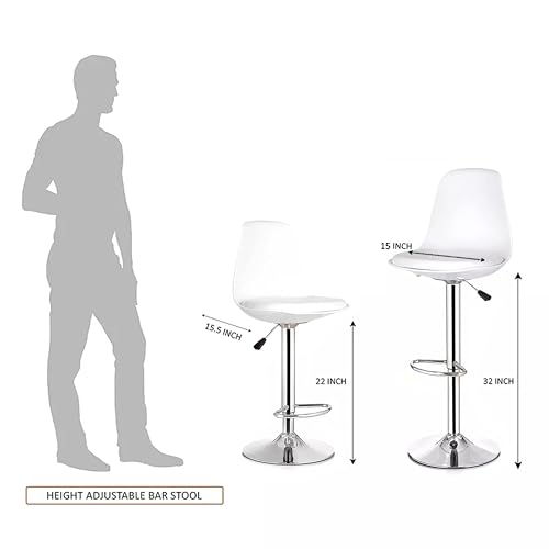 Image of DPI Modern Height Adjustable and 360 Degree Revolving Bar Stool | Kitchen Chair Suitable for Kitchen Cafeteria Dining Office Shops | (2, White)
