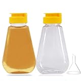Paquete de 2 botellas vacías de plástico para miel con embudo, tarros de miel de 200 ml, dispensador de miel a prueba de fugas, contenedor de condimentos para salsa de tomate, mostaza, aderezo, salsa,