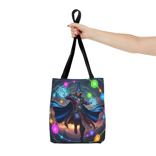Premium Tote Bag with Reinforced Stitching - A Colorful Sorcerer Floating with Neon Orbs4