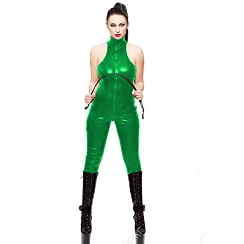 Vrouwen glanzend kunstleer lange jumpsuit zomer mouwloze jumpsuits sexy sportkleding slanke effen kleur bodycon - Afbeelding 6