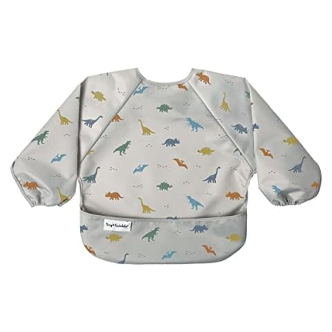 Tiny Twinkle Mess Proof Baby Bib, Cute Full Sleeve Bib Outfit, Waterproof Bibs for Toddlers, Machine Washable, Tug Proof Closure, Baby Smock for Eating, Long Sleeve (Dinosaur, Small 6-24 Months) Cover