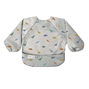 Tiny Twinkle Mess Proof Baby Bib,Waterproof Smock Baby Bib for Eating,Machine Washable Long Sleeve Bib,Baby Led Weaning,Toddler Bib,BLW Supplies(Dinosaur, Small 6-24 Months)